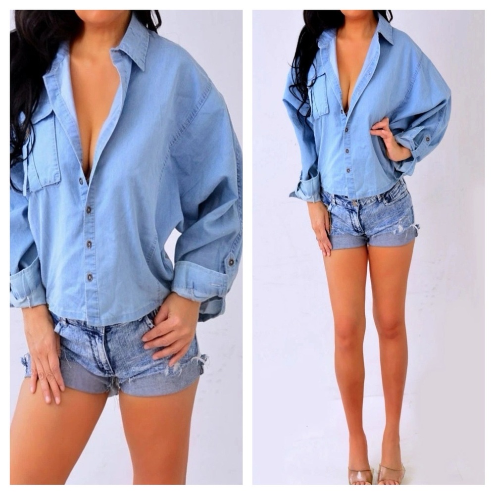 Light Blue Button-Down Denim Shirt